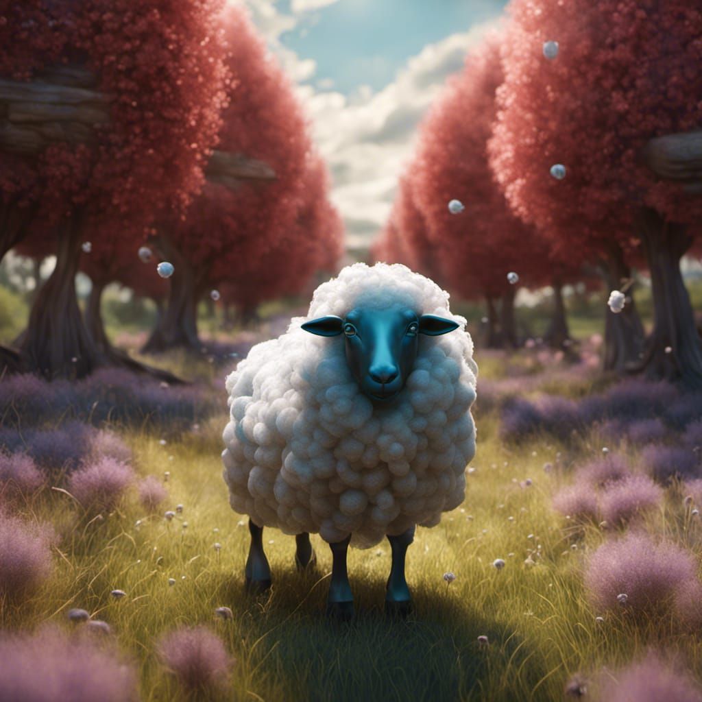 Blown Glass Sheep in Glass Field: Detailed Matte Painting