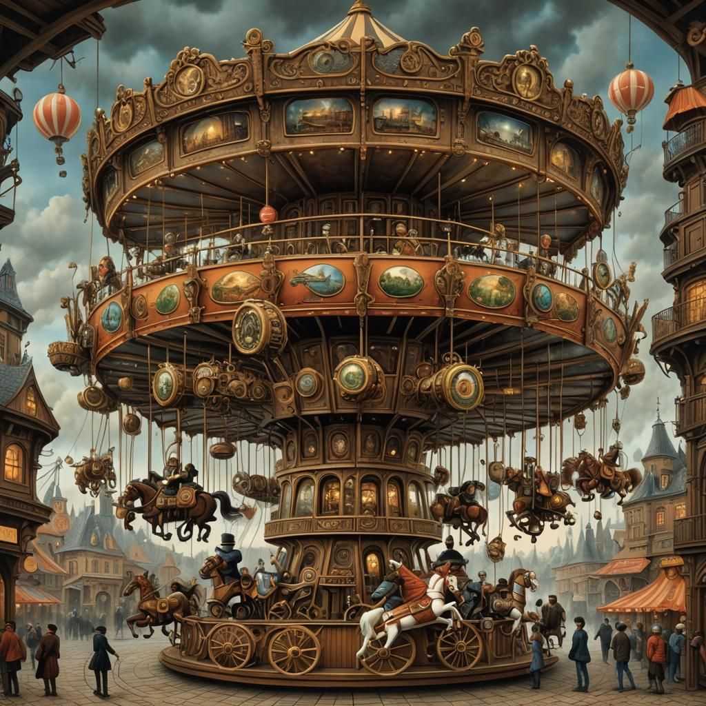 Steampunk Carousel in Surrealist Style