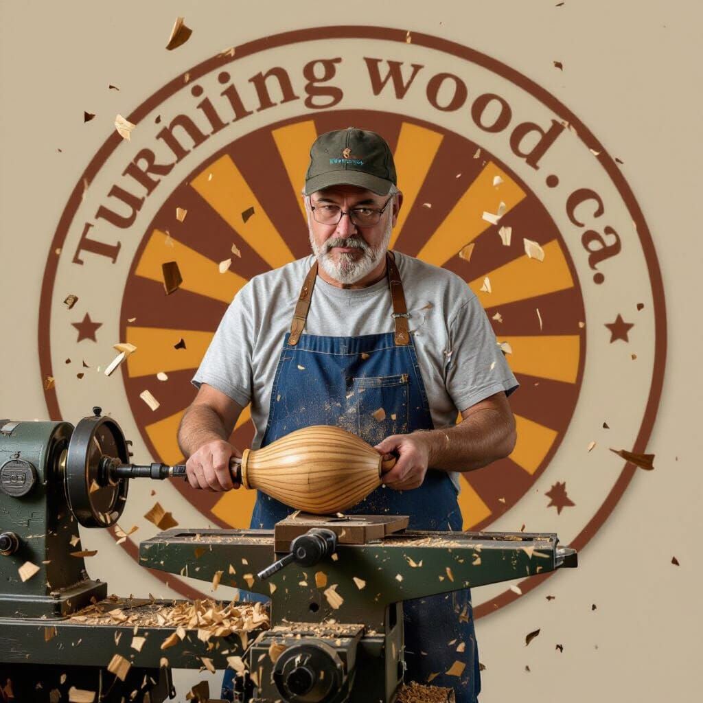 Woodturner at Lathe in Dynamic Realism Style