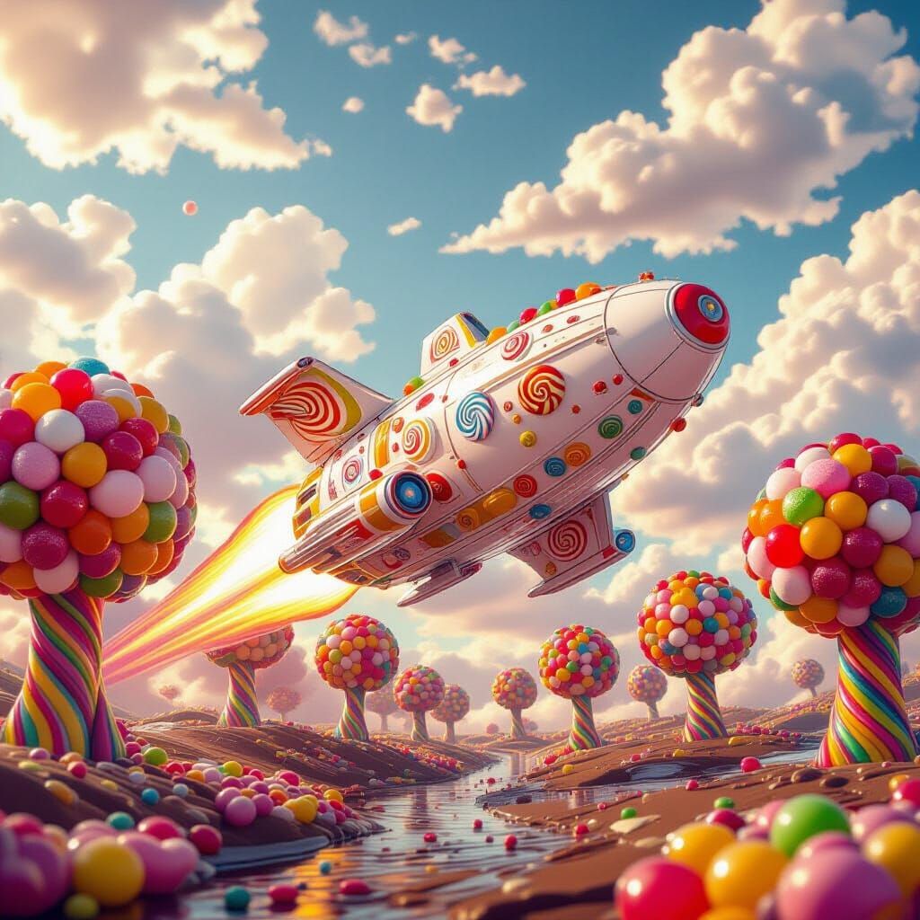 Starship Candy Enters Sweet Planet Amidst Licorice Trees