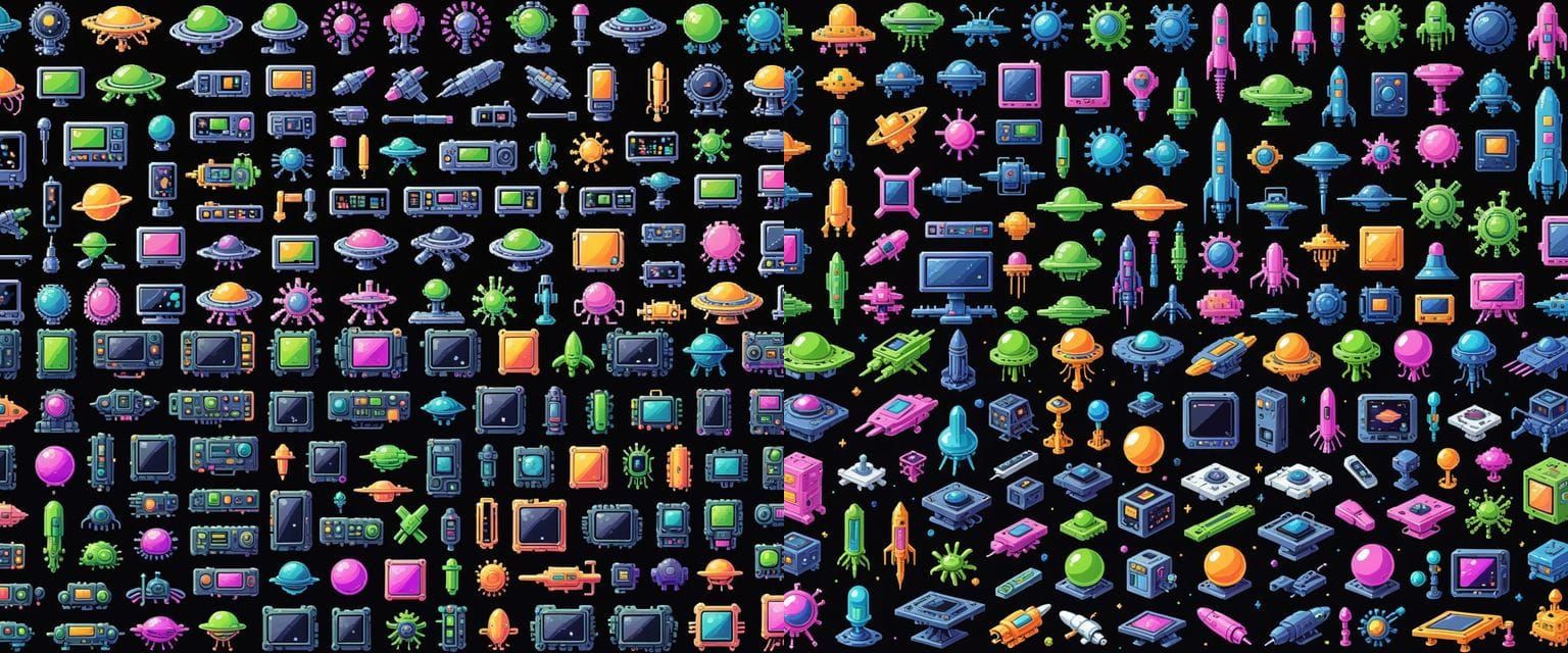 8-Bit Alien Tech Schematics in Pixelated Style
