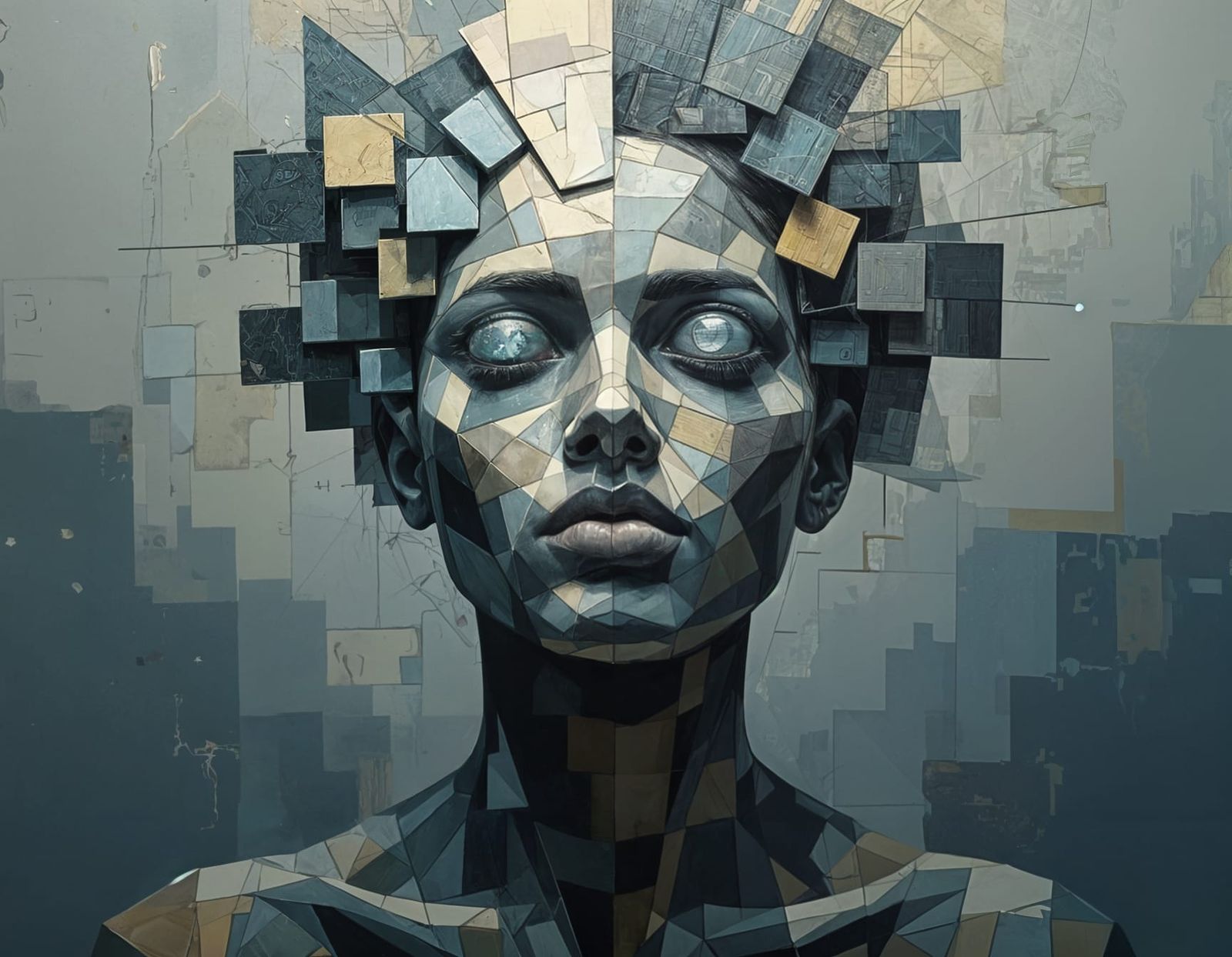 Cubist Face with Geometric Art Deco Patterns