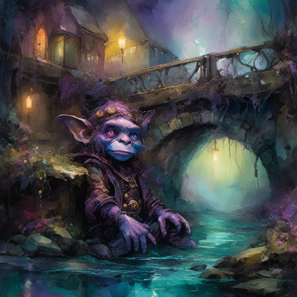 Gem-Encrusted Steampunk Troll Under Bridge