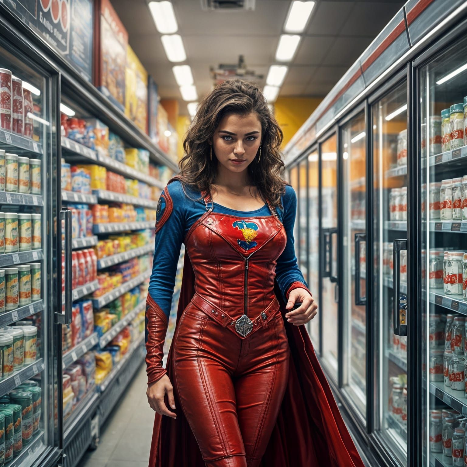 Beautiful Woman in a Supermarket, Buying Ice Cream in Hyperr...