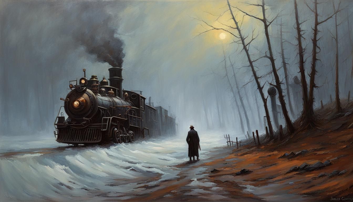 Sinister Figure in Metal Fog, Oil Painting Style