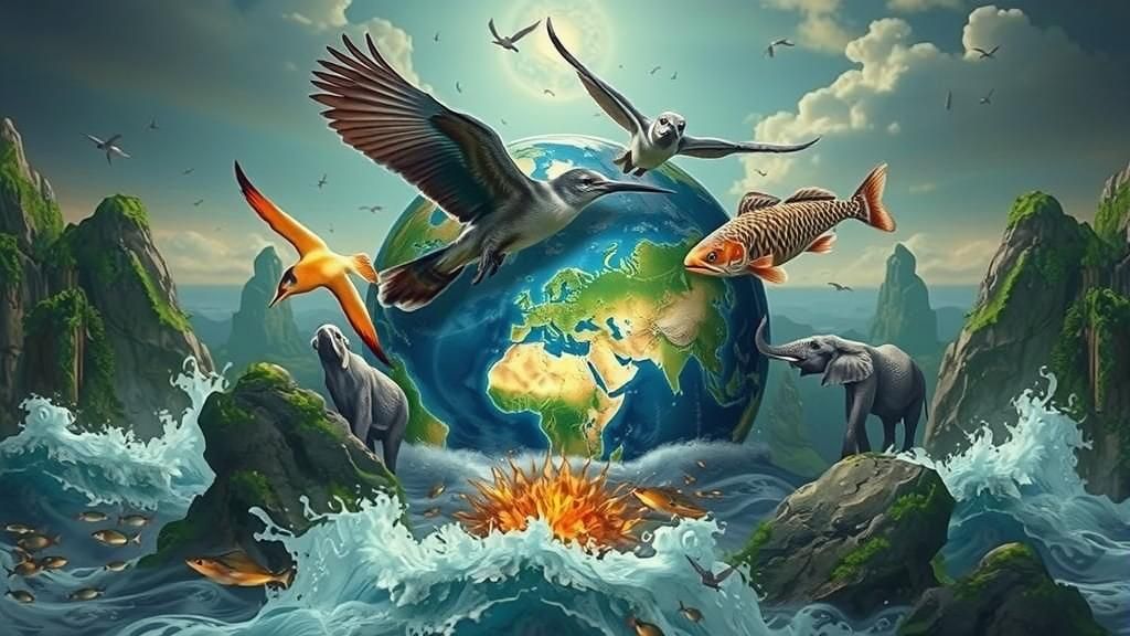 Dreamlike Earth Globe with Flora and Fauna