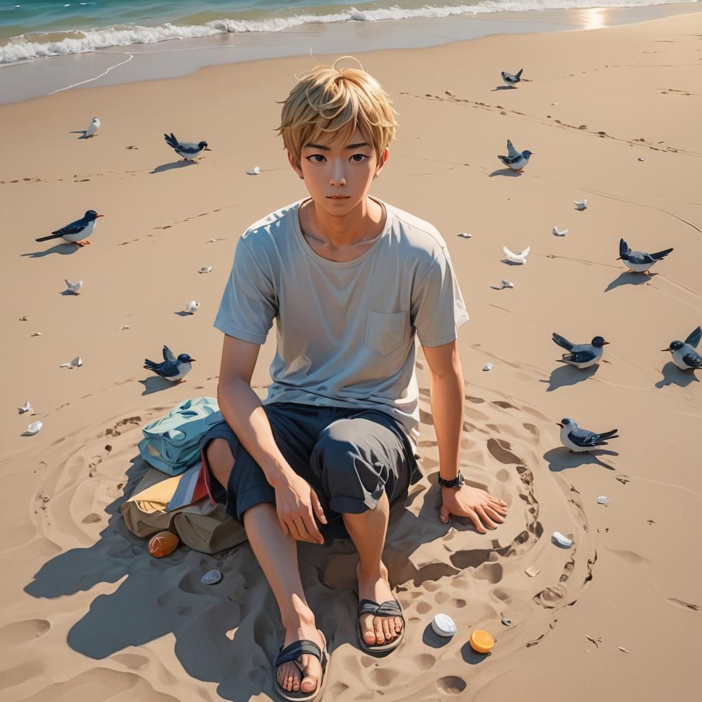 Eikichi Onizuka on the Beach: Kawaii 3D Anime Art