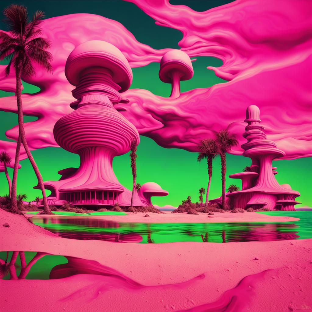 Surreal Nuclear Beachscape Inspired by M.C. Escher and Dali