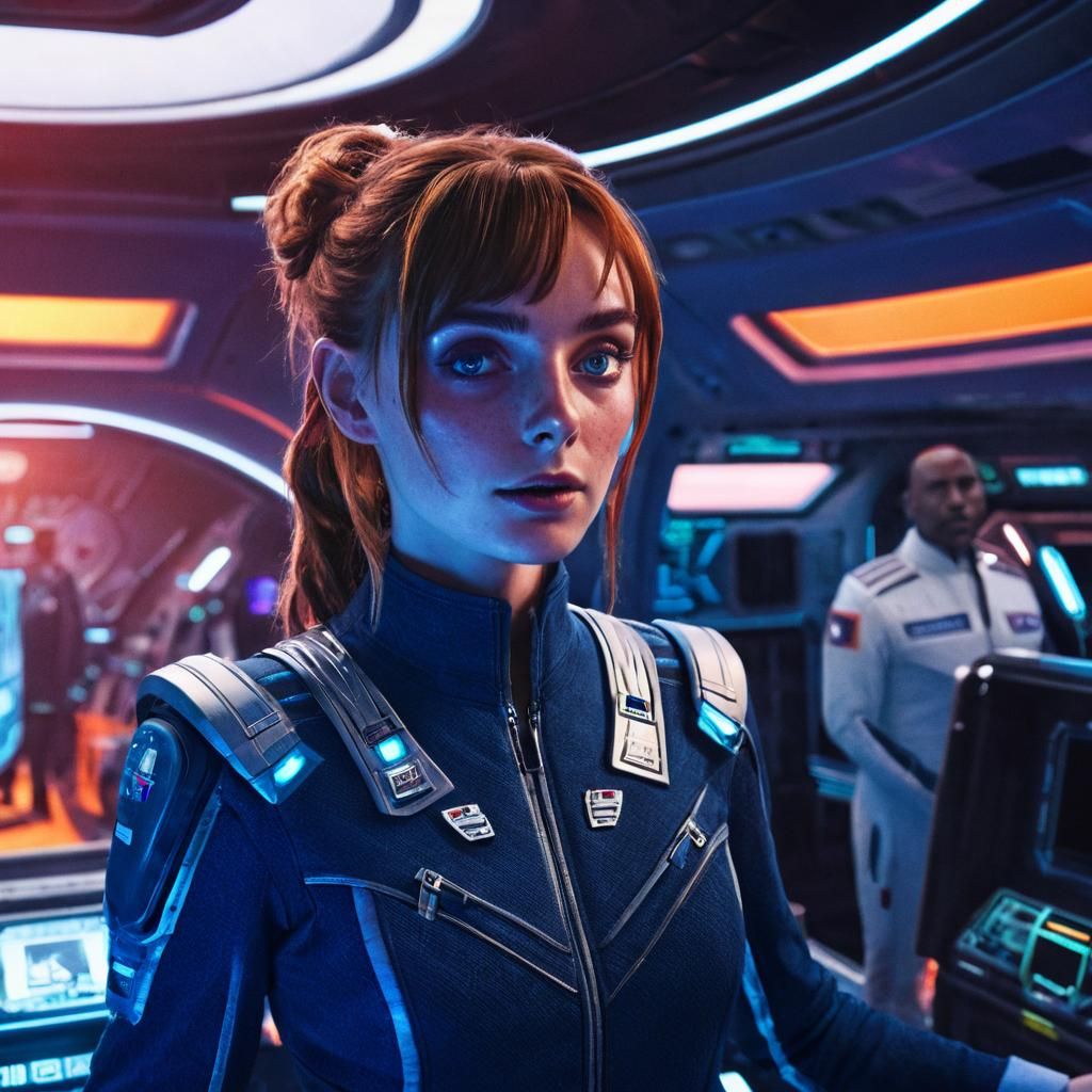 Spaceship Captain in Elaborate Spacecraft Interior