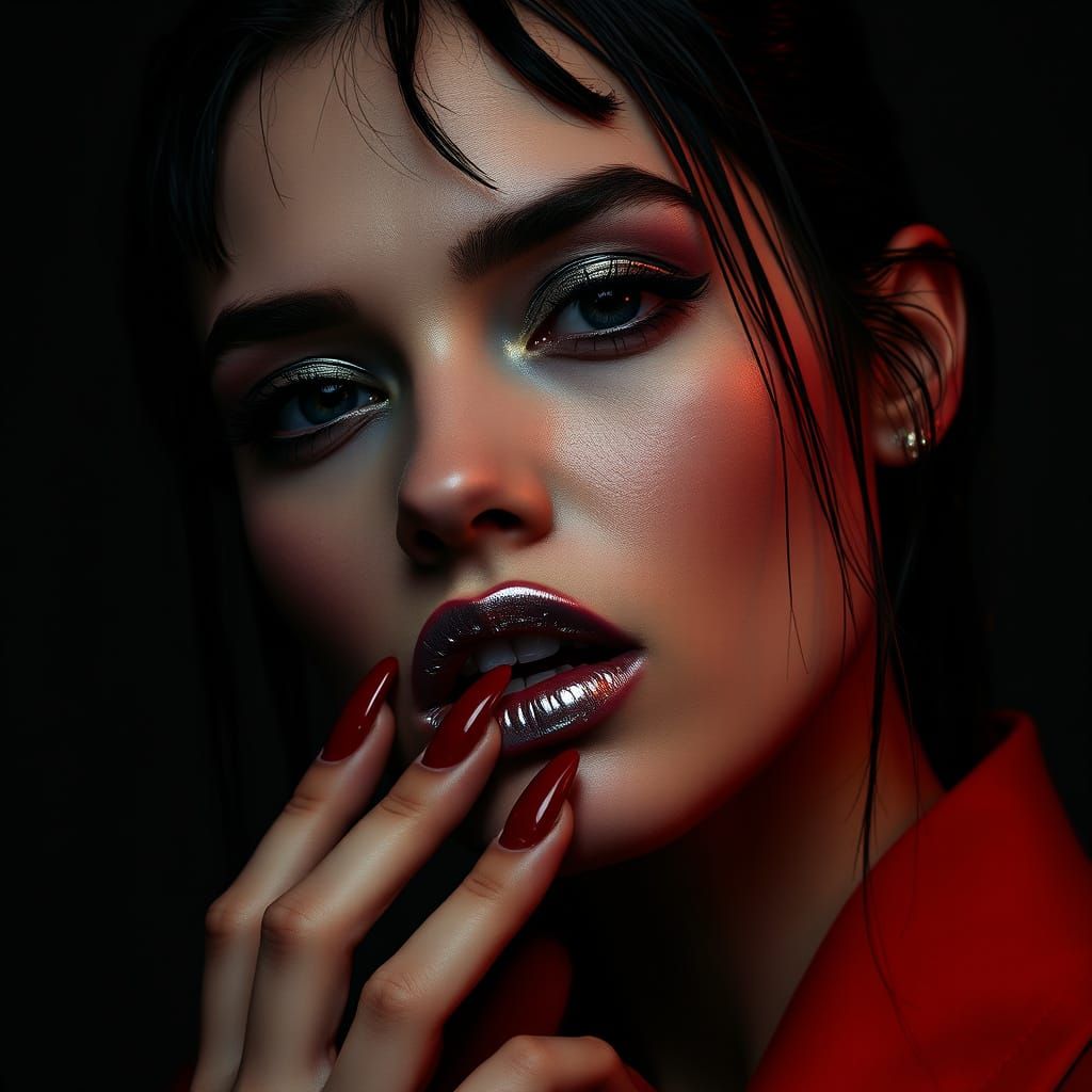 High Fashion Portrait: Woman with Metallic Lipstick