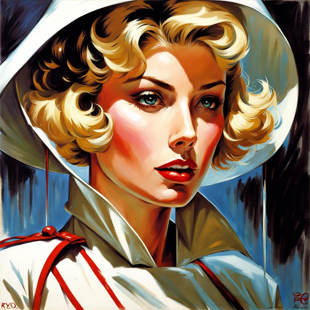 Ethereal French Nurse in Red Latex Uniform