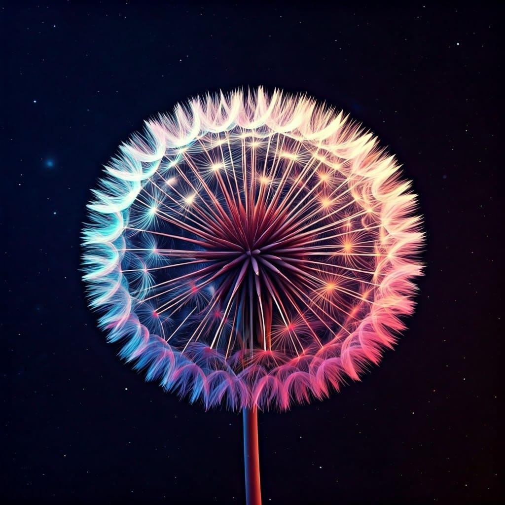 Surreal Dandelion Blooms in Cosmic Glow