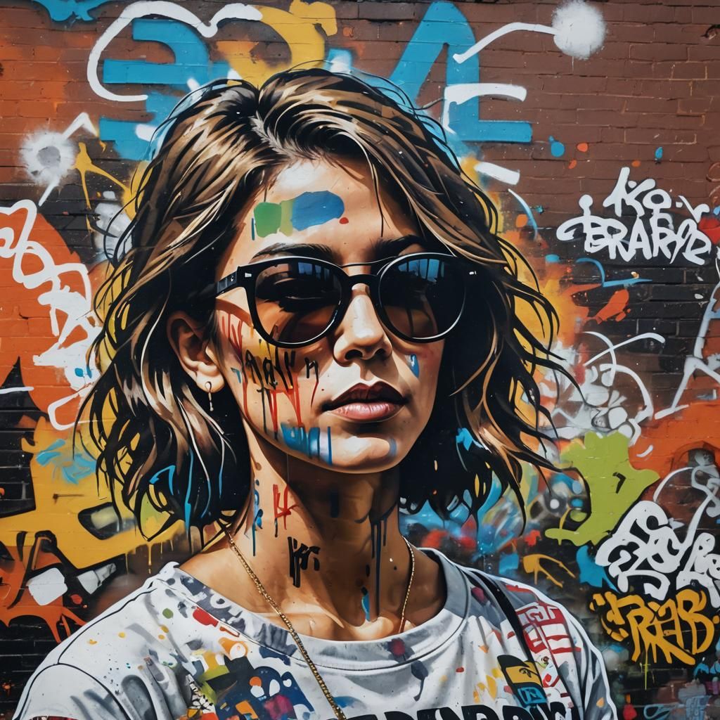 Banksy-Style Graffiti Art: Woman in Sunglasses