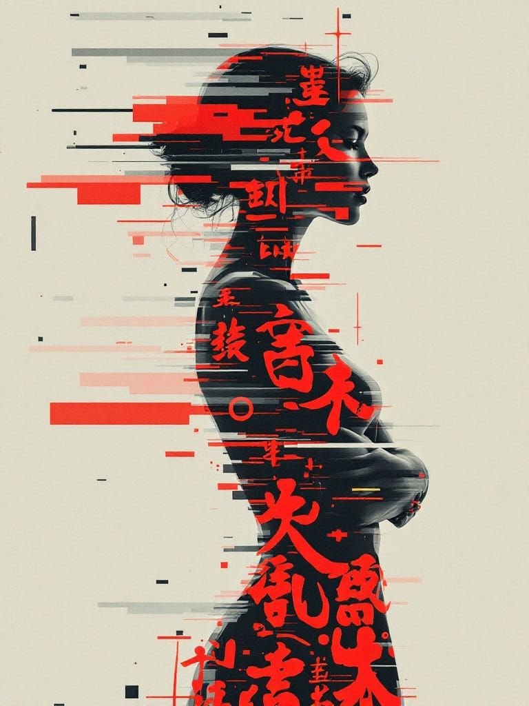 Glitch Art Figure Study with Fragmented Typography