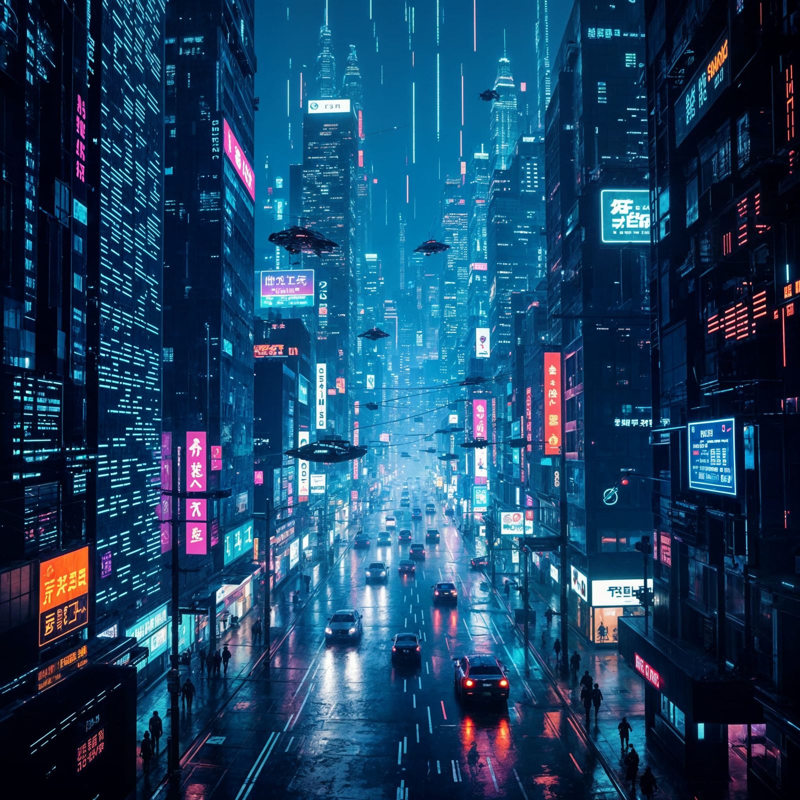 Cyberpunk Cityscape At Night With Holographic Buildings