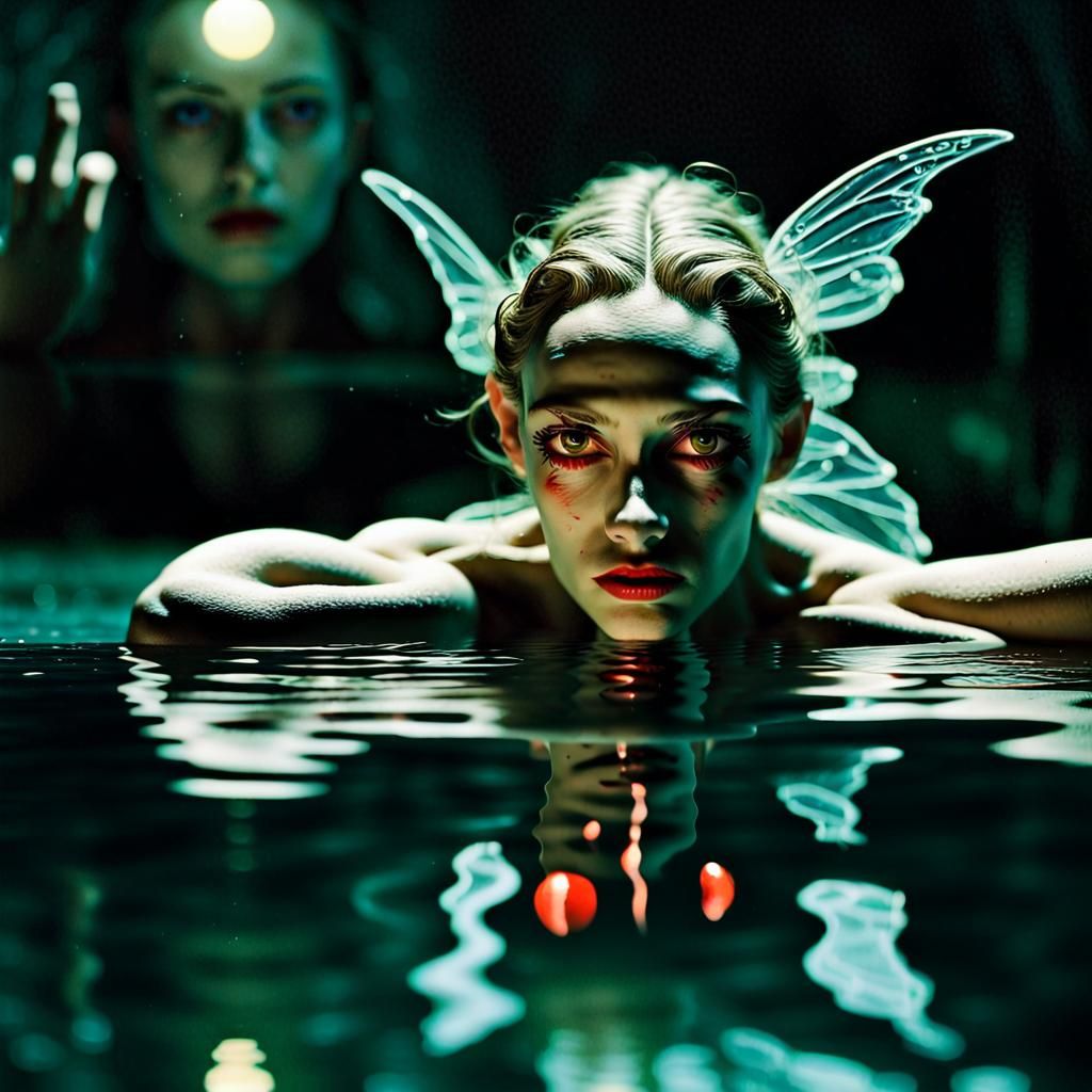 Surreal Fairy and Evil Reflection as Oil Painting