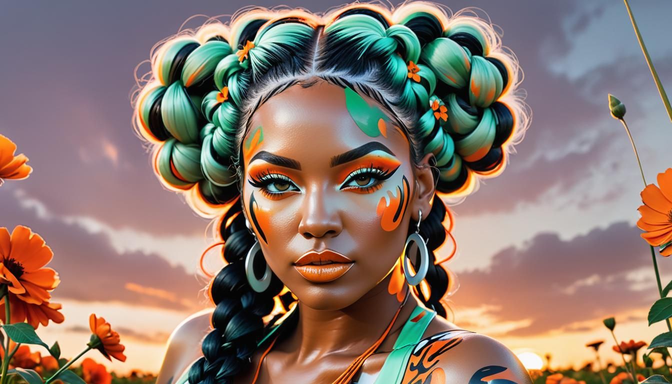 Fashion Model in Graffiti Art Style with Braids