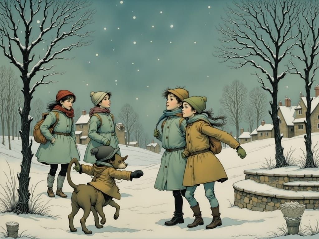 Whimsical Snowflakes Dance in a Nostalgic World
