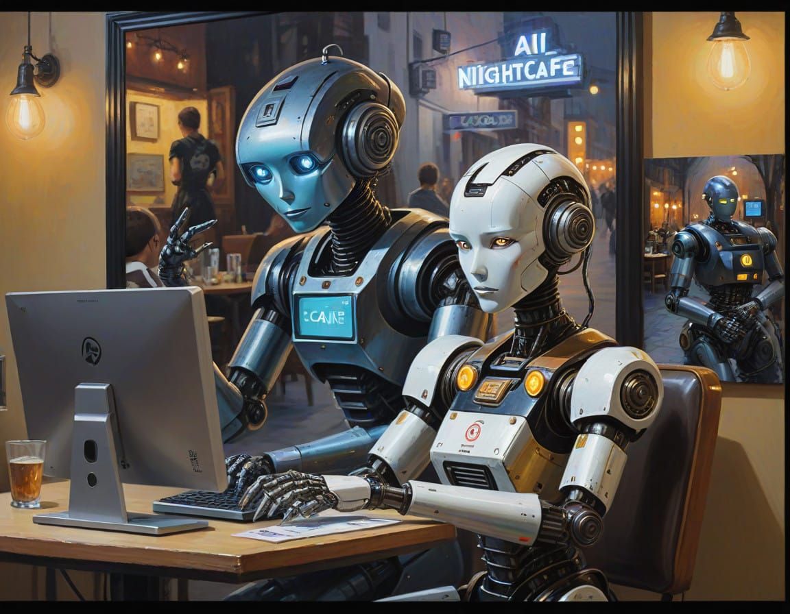 Surreal Cafe Scene with AI Art Creation