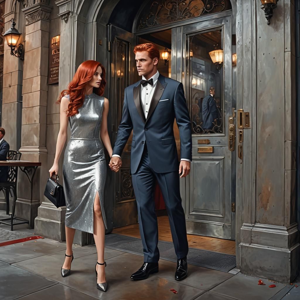 Elegant Couple Enters Restaurant: Fantasy Concept Art