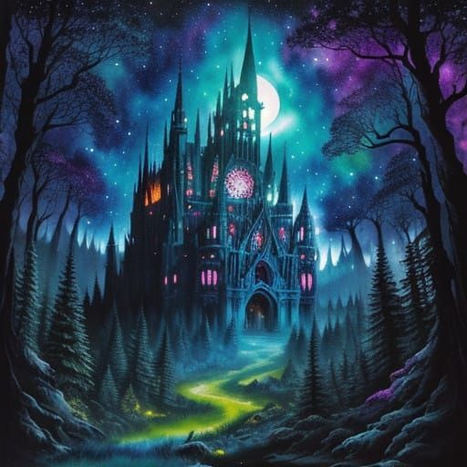 Gothic Castle Radiates Supernatural Whimsy Under a Starry Sk...