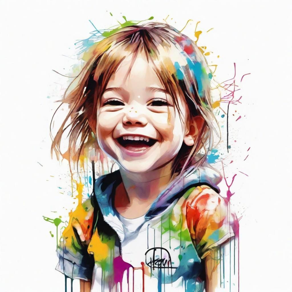 Cute Giggling Girl in Graffiti Sticker Art