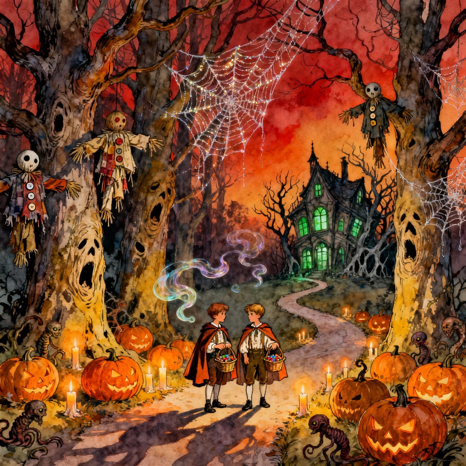 Haunted Forest at Dusk with Gothic Manor