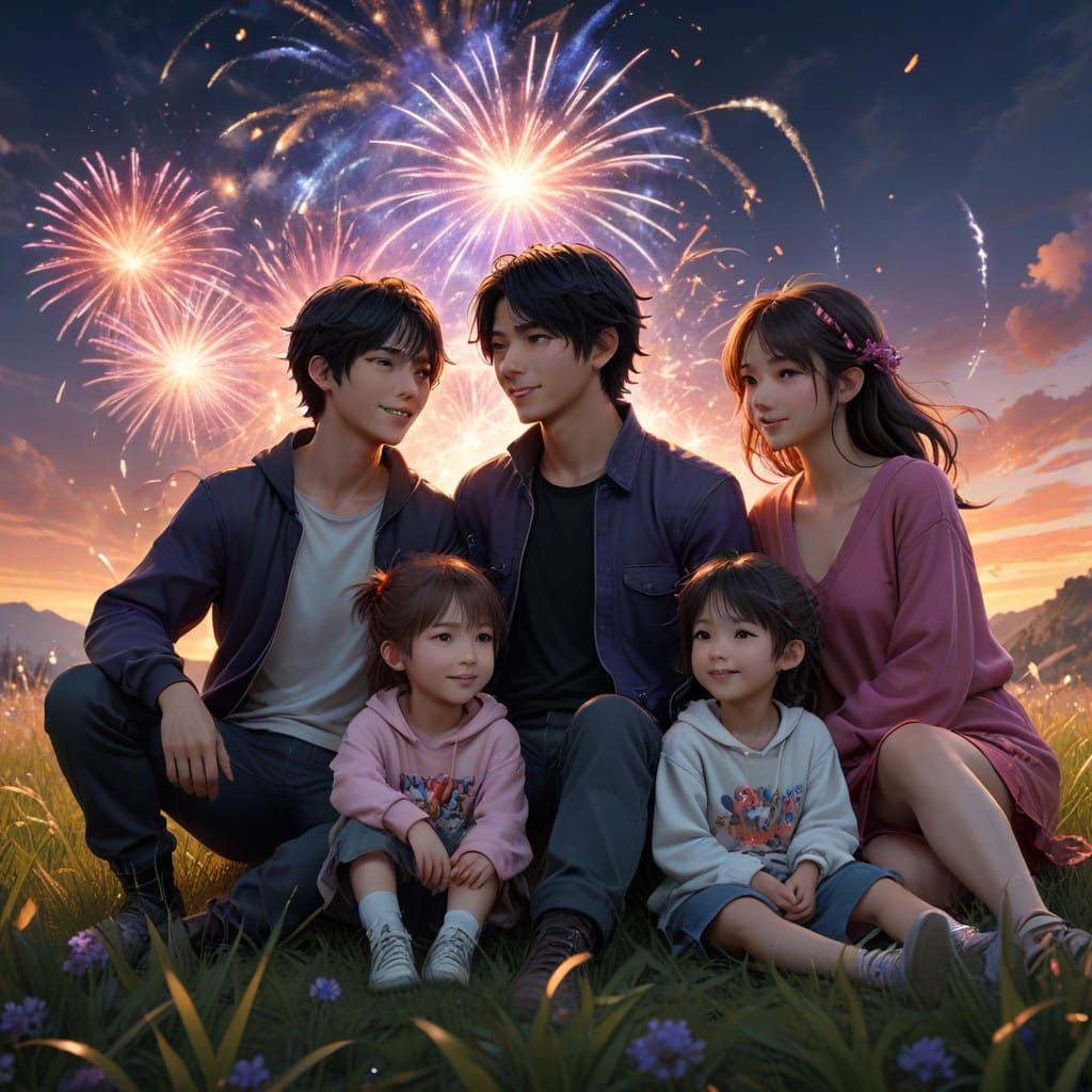 A Family's Joyful New Year Celebration in Vibrant Colors and...