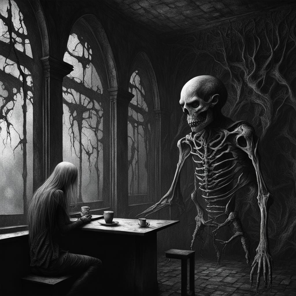 Gothic Model With Biomechanical Creatures in Surreal Coffee ...