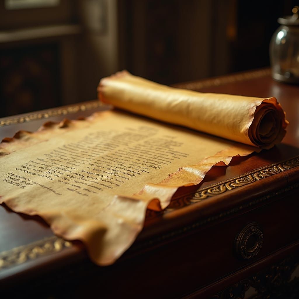 Cinematic Ancient Parchment Scroll Unveiling Secrets