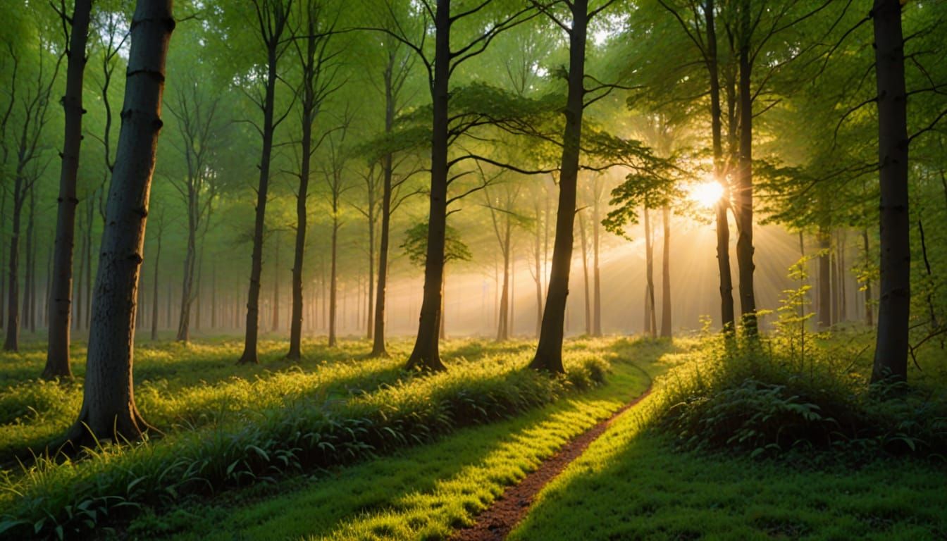 Forest Awakens in Vibrant Dawn Light