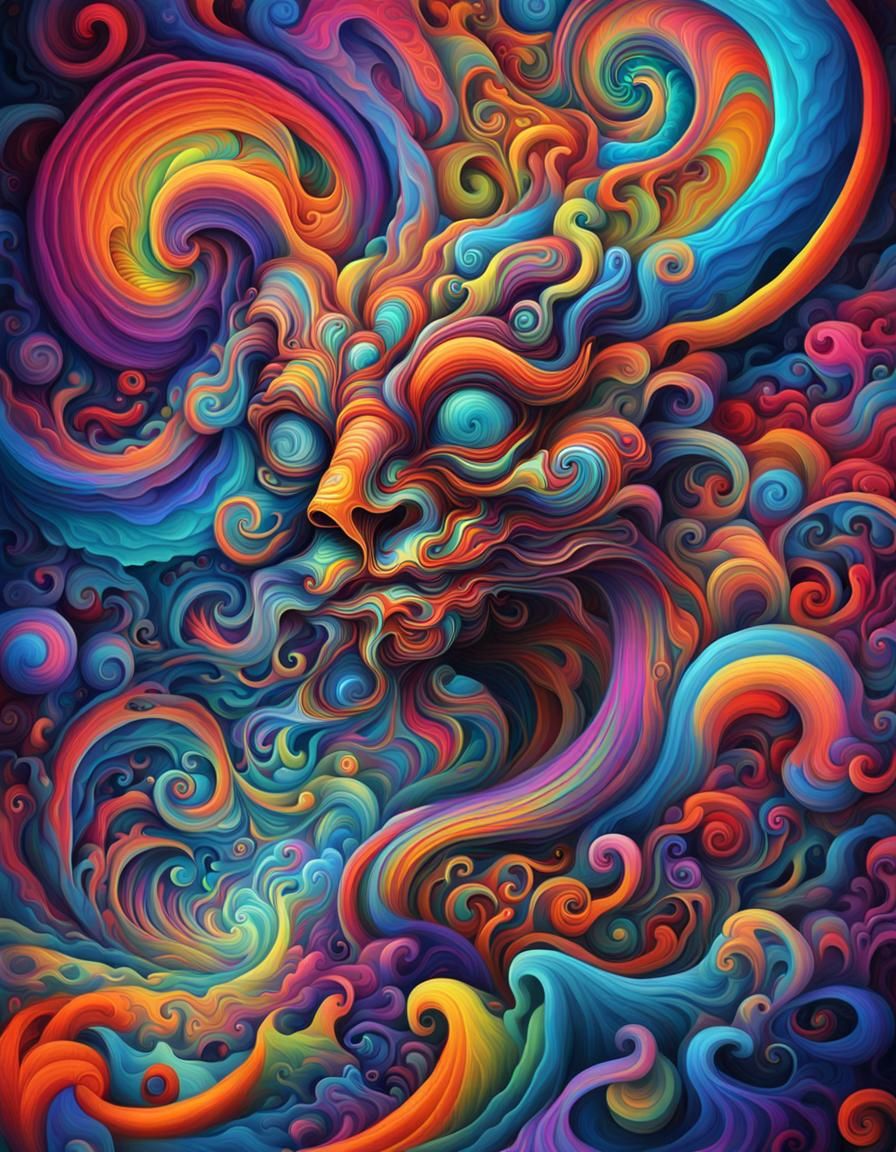 Surreal, Vibrant Creature Emerges from Swirling Colors in Ps...