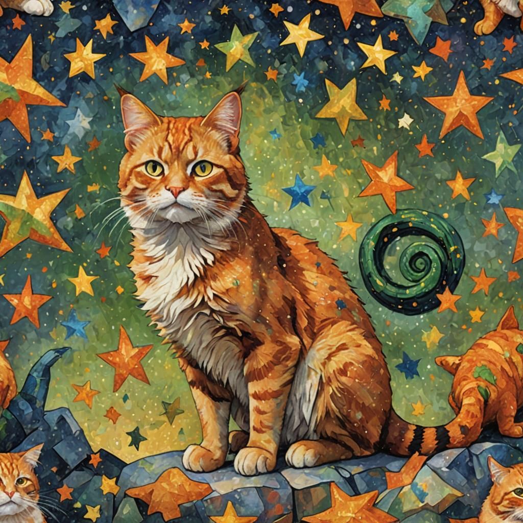 Grumpy Orange Cat in Expressionist Style