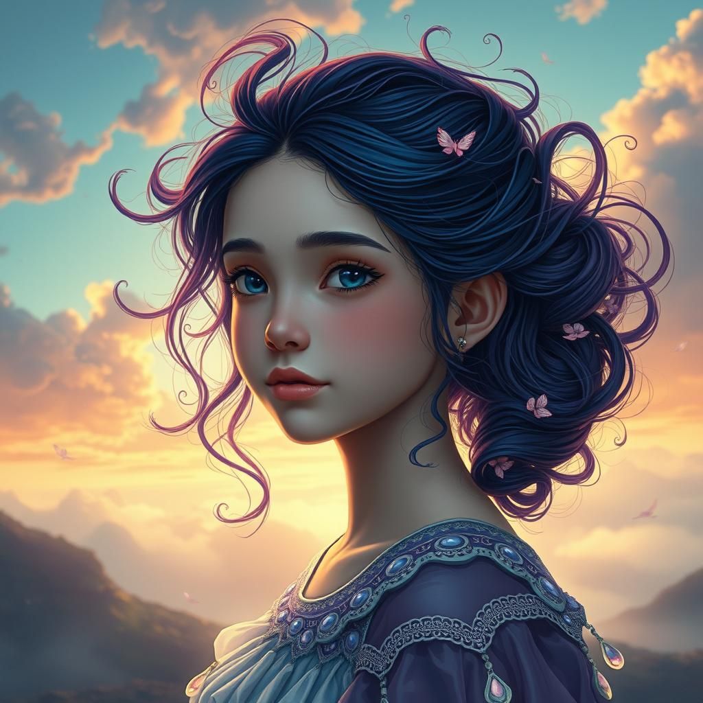 Girl with Indigo Hair: Digital Art