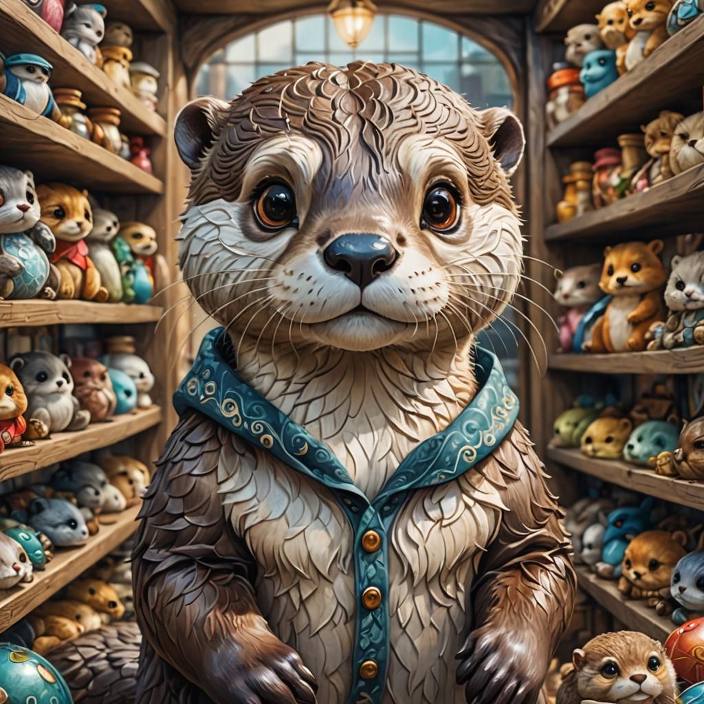 Anthropomorphic Otter in Toy Store, Watercolor Style