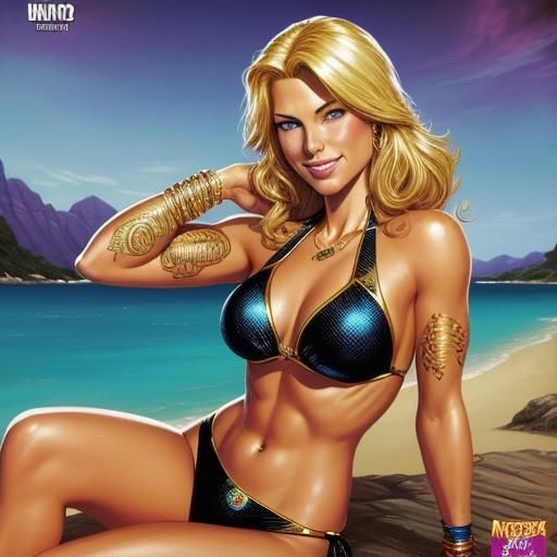 Blonde Bikini Model in Comic Book Style
