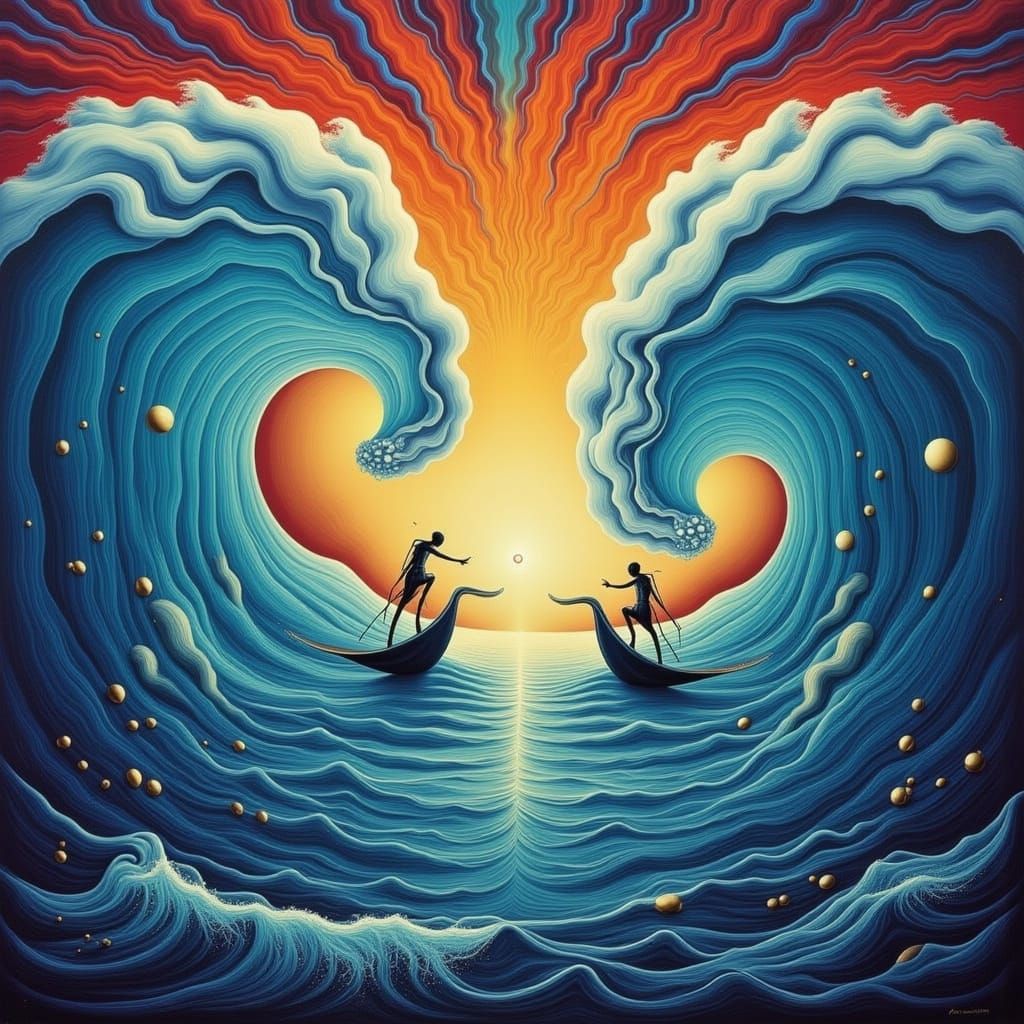 Surreal Waves Collide with Spectral Riders in Art Nouveau St...