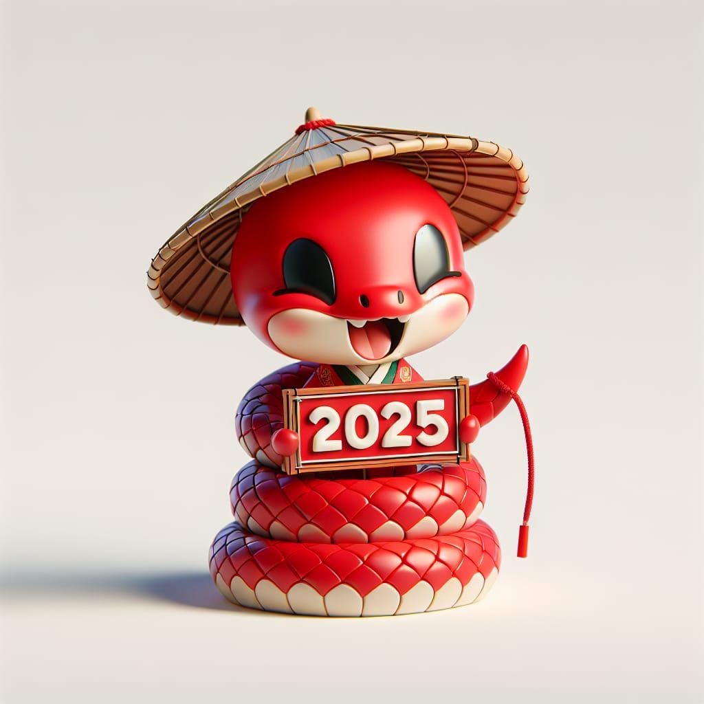 Charming Red Chibi Snake Celebrates Year of the Snake in Tra...