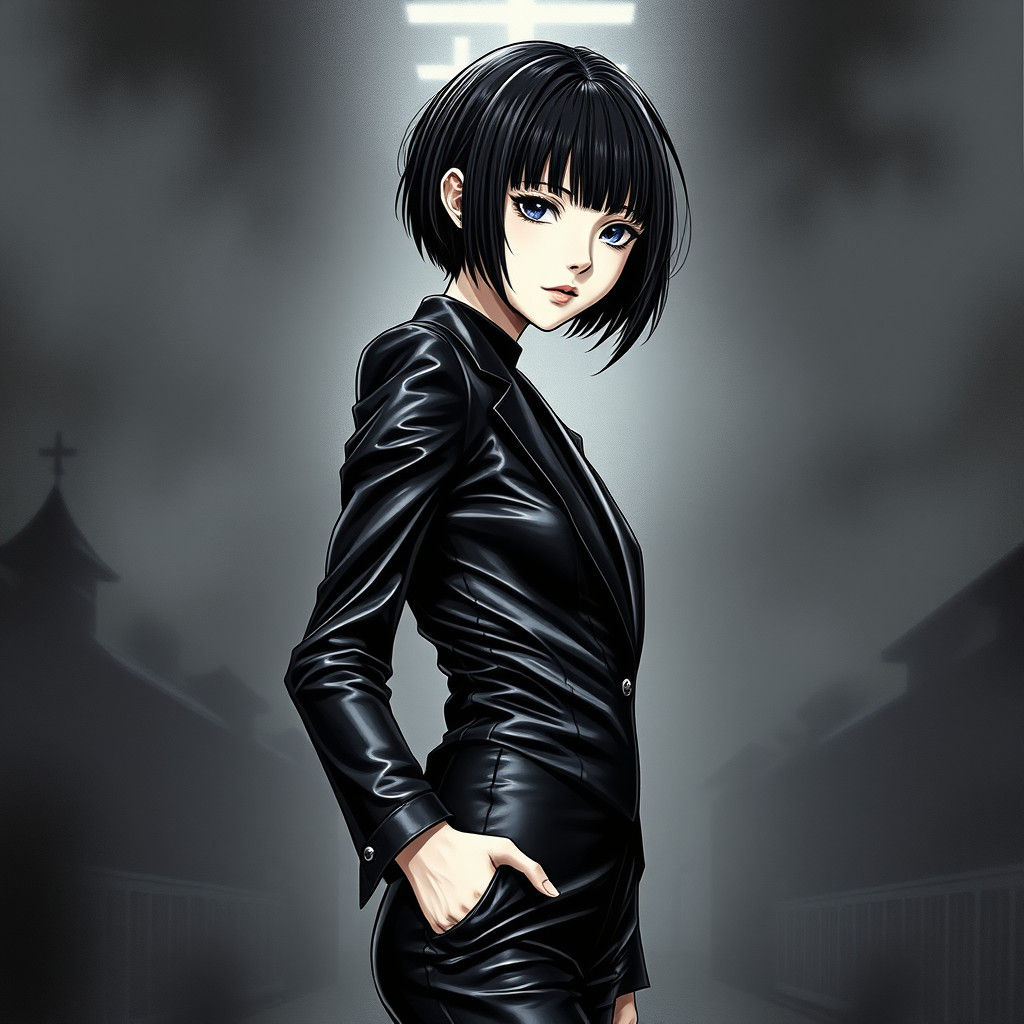 Japanese Schoolgirl Dominatrix in Greg Rutkowski Charcoal St...