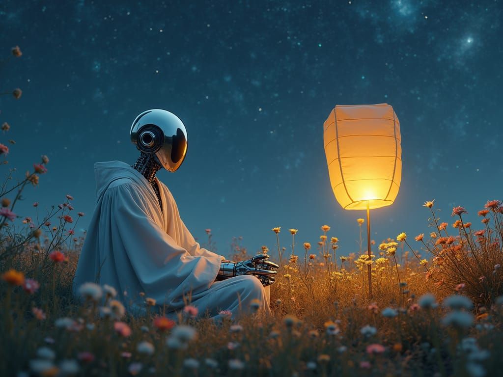 Robot Contemplation Under Starry Sky