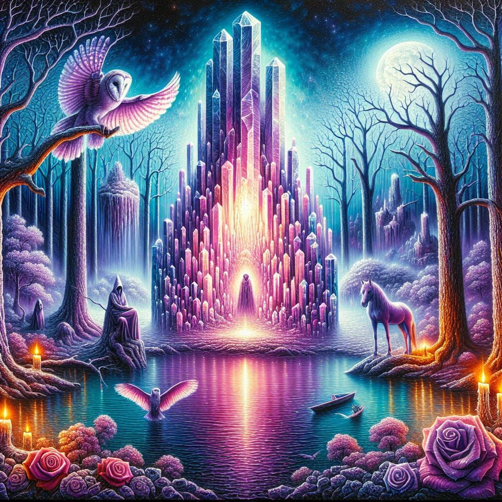 Ethereal Woodland Hollow with Glowing Crystals