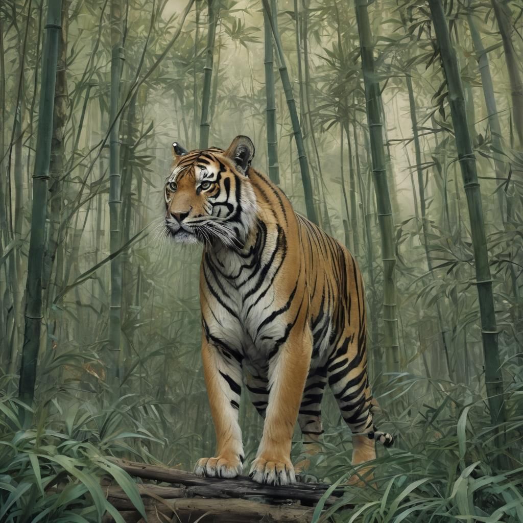 Steampunk Tiger in Japanese Ink Painting