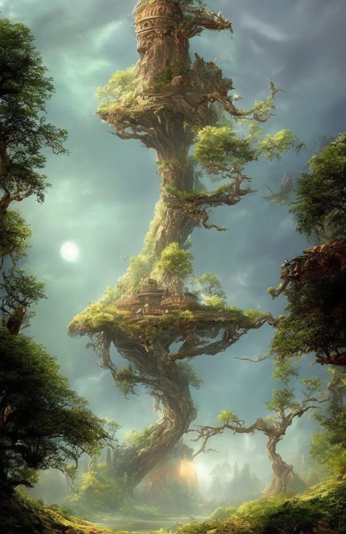 Spectacular Treehouse Village in Elegant Elven Sci-Fi Style