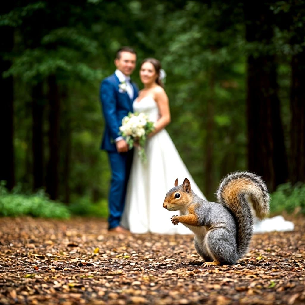 Squirrel Photobombs Elegant Outdoor Wedding Scene