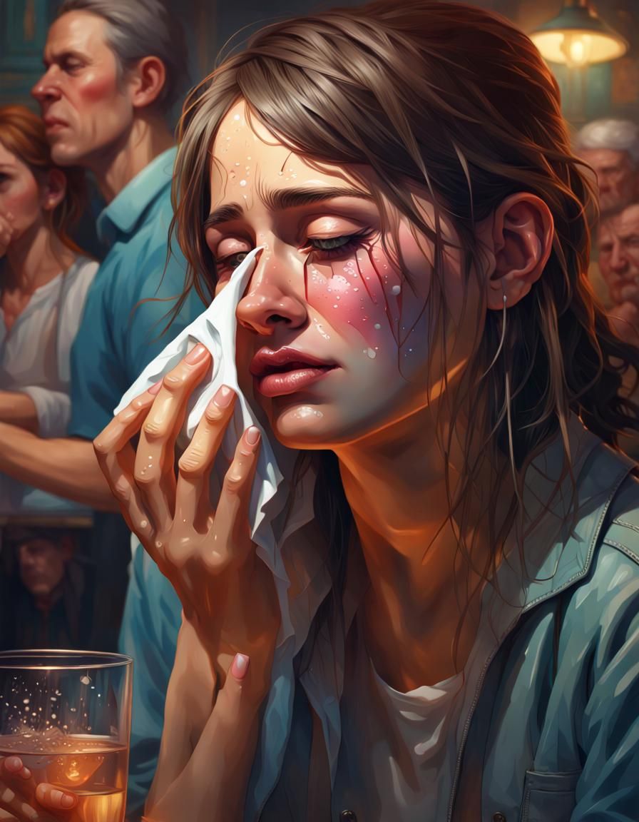 Crying Girl Portrait in Hyperrealistic Splash Art Style