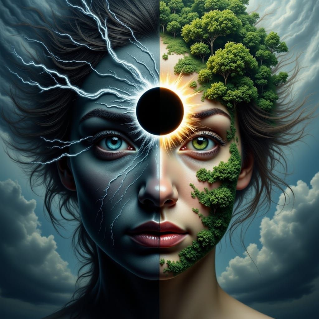Dramatic Eclipse Portrait: Chaos and Serenity