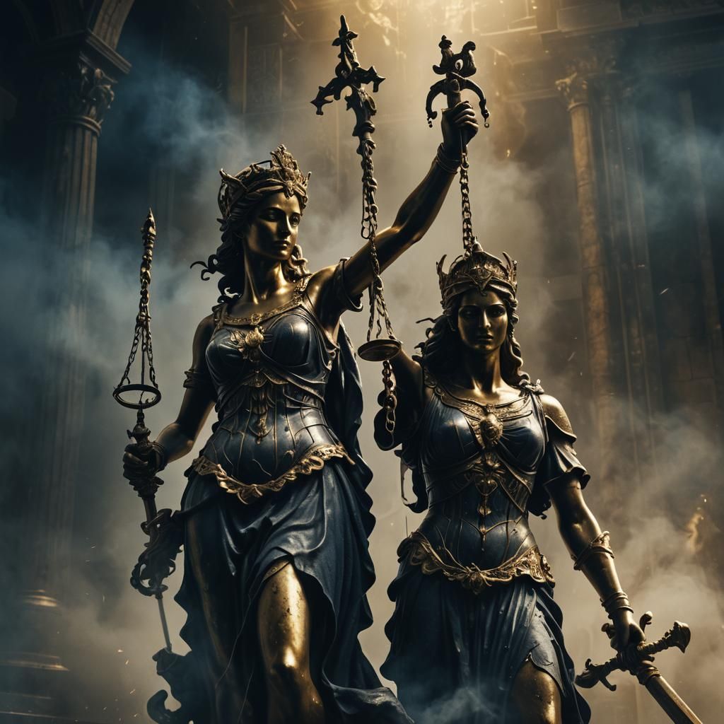 Mysterious Lady Justice Statue in Dark Fantasy Style