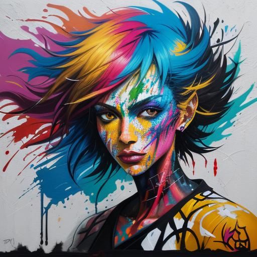 Dynamic Graffiti Mural of a Creature in Street Art Style