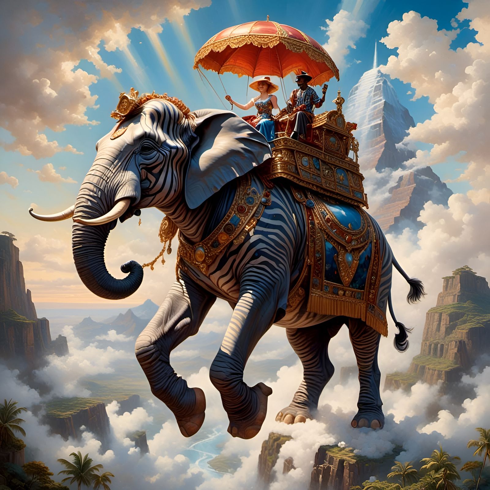 Zebra Elephant Parachuting: Comic Book Style