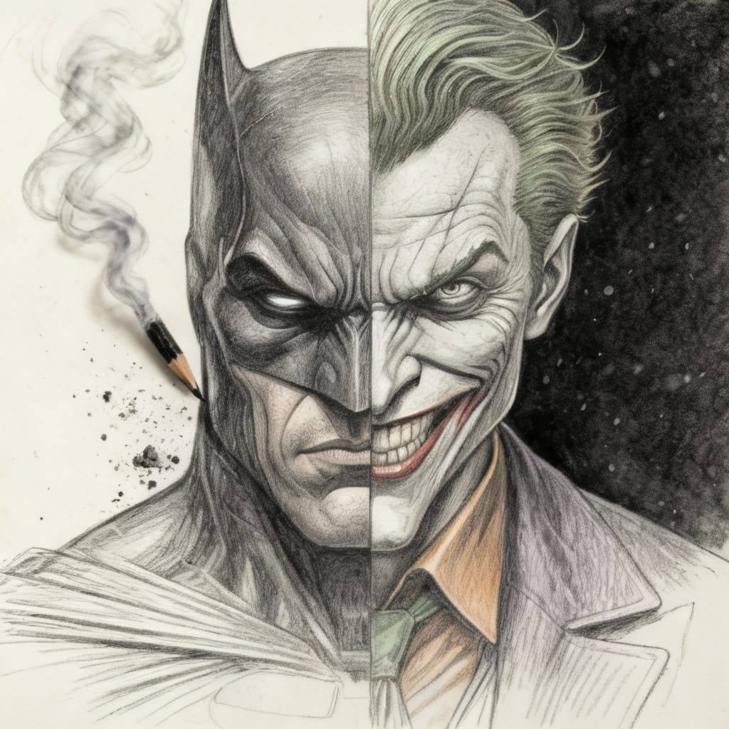 Batman and Joker Poster Sketch in Dynamic Macro Realism
